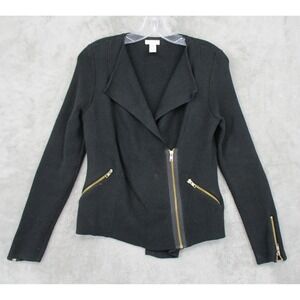 Chicos Sweater 0 US Small Moto Cardigan Zip Pockets Asymmetric Office Classic